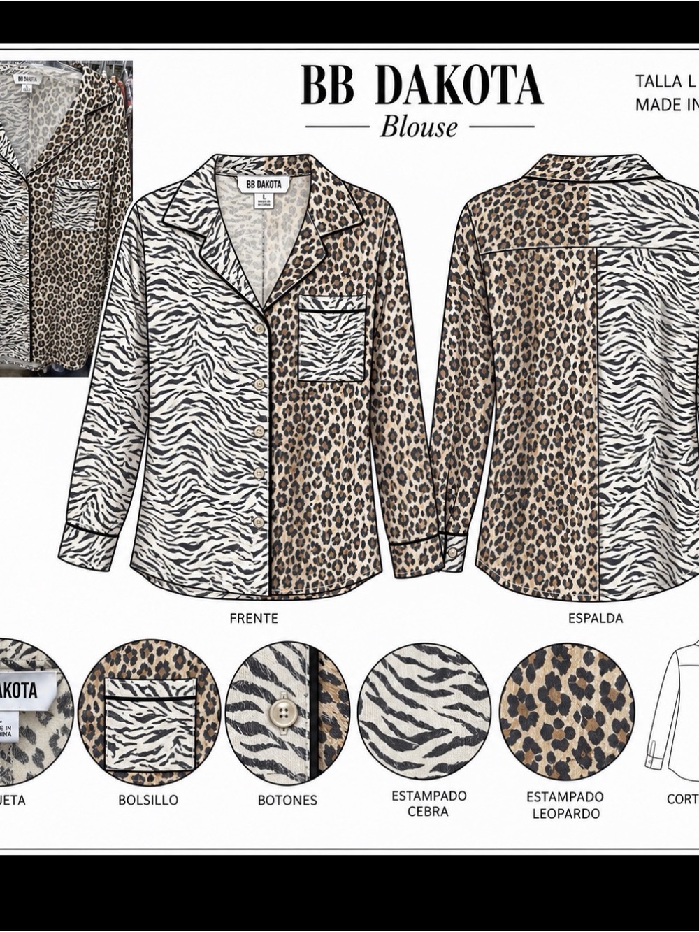 BB Dakota Women's Mixed Animal Print Blouse - Black, Tan